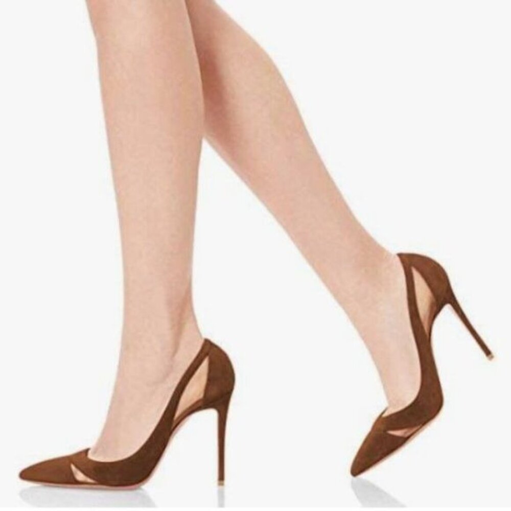 FSJ Women Elegant Mesh High Heel Pump Pointed Toe Stiletto Thin Slip on Dress